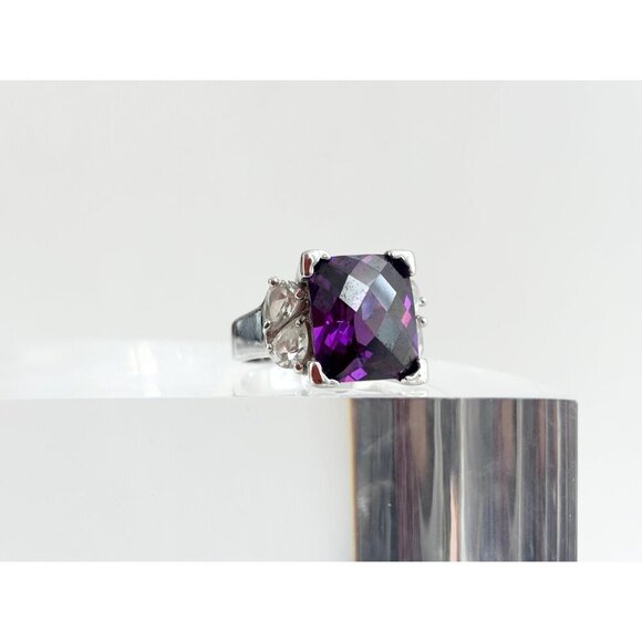 Purple Cubic Zirconia Sterling Silver Multi Gemstone Vintage Ring - sz 9 - Picture 3 of 10
